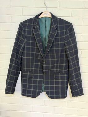 Zara Man Navy Green Plaid Blazer Size 38